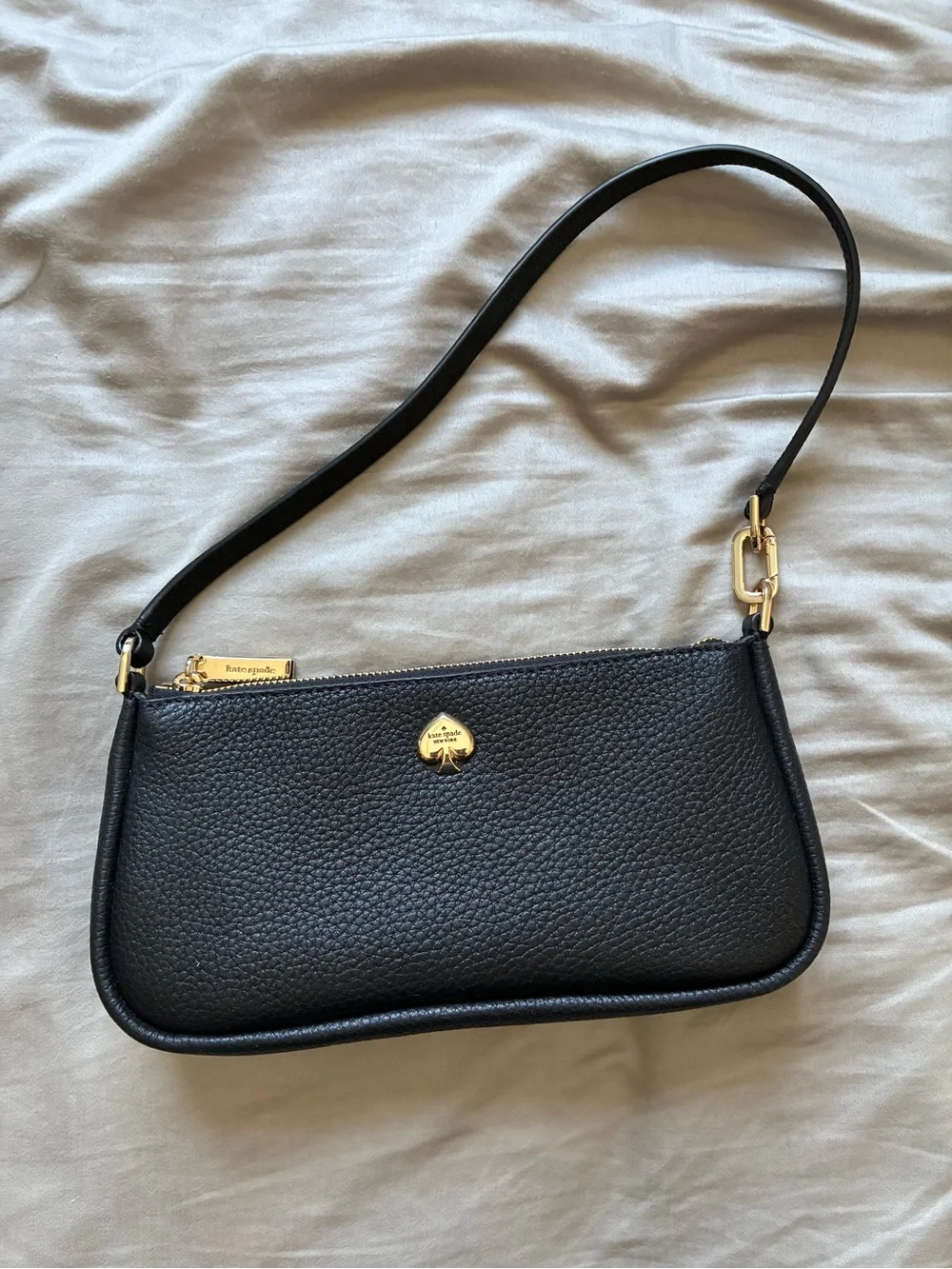 kate spade Kayla Mini Bag Black Pebble Leather Gold Accent Shoulder Bag